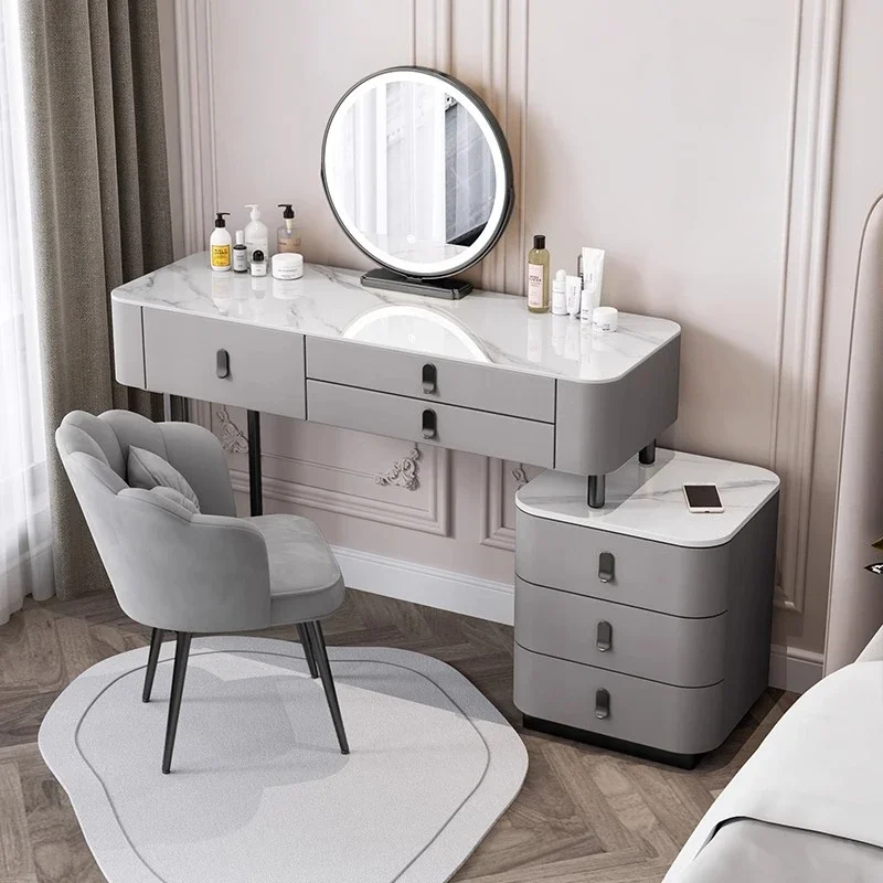 Wood Shelf Mirror Vanity Table Storage Modern Desgin Cosmetics Beauty Dressing Table System Comfortable Penteadeira Furniture