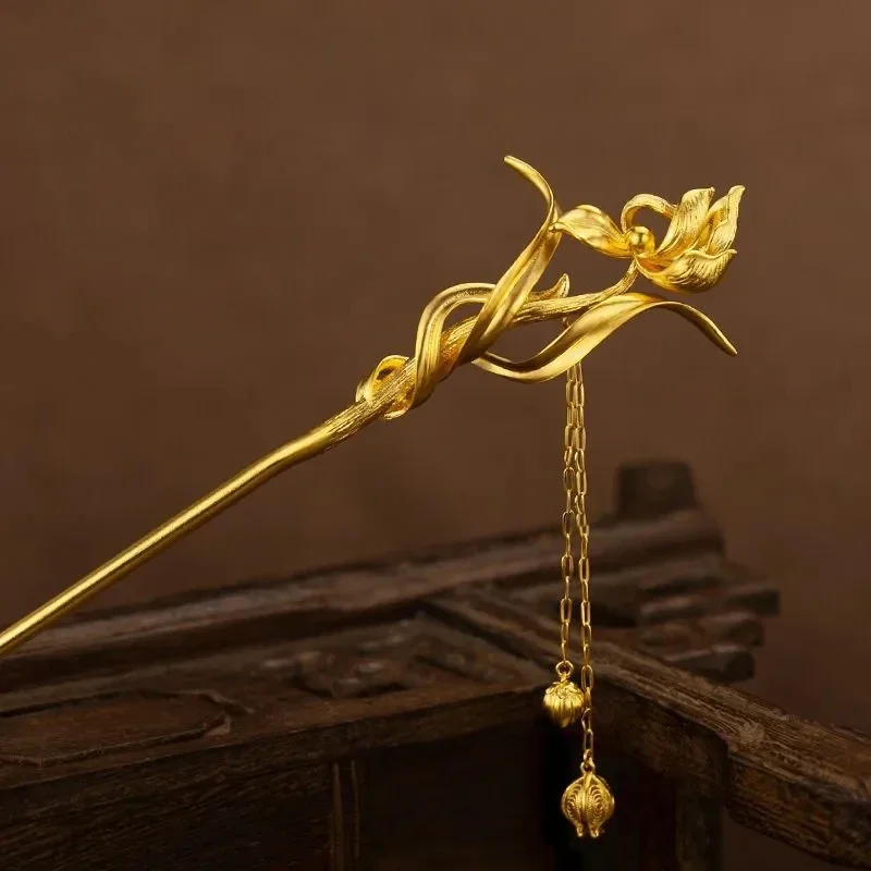 Flower God Hairpin Yulan Flower Youlan Flower Hairpin Tassel Step Shake Golden Color  Ancient Clothing Hanfu Versatile Hairpin