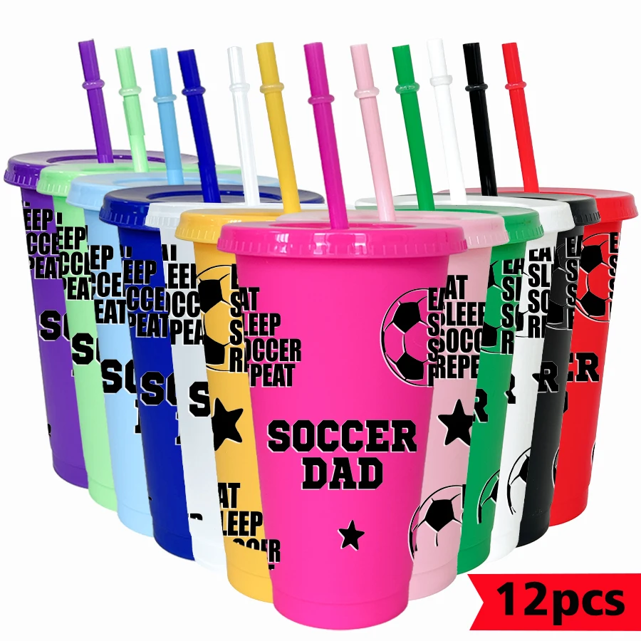12pcs-set-football-star-pattern-26oz-colored-plastic-party-cold-cup-for-birthday-back-to-school-gift-gameday-drinkware