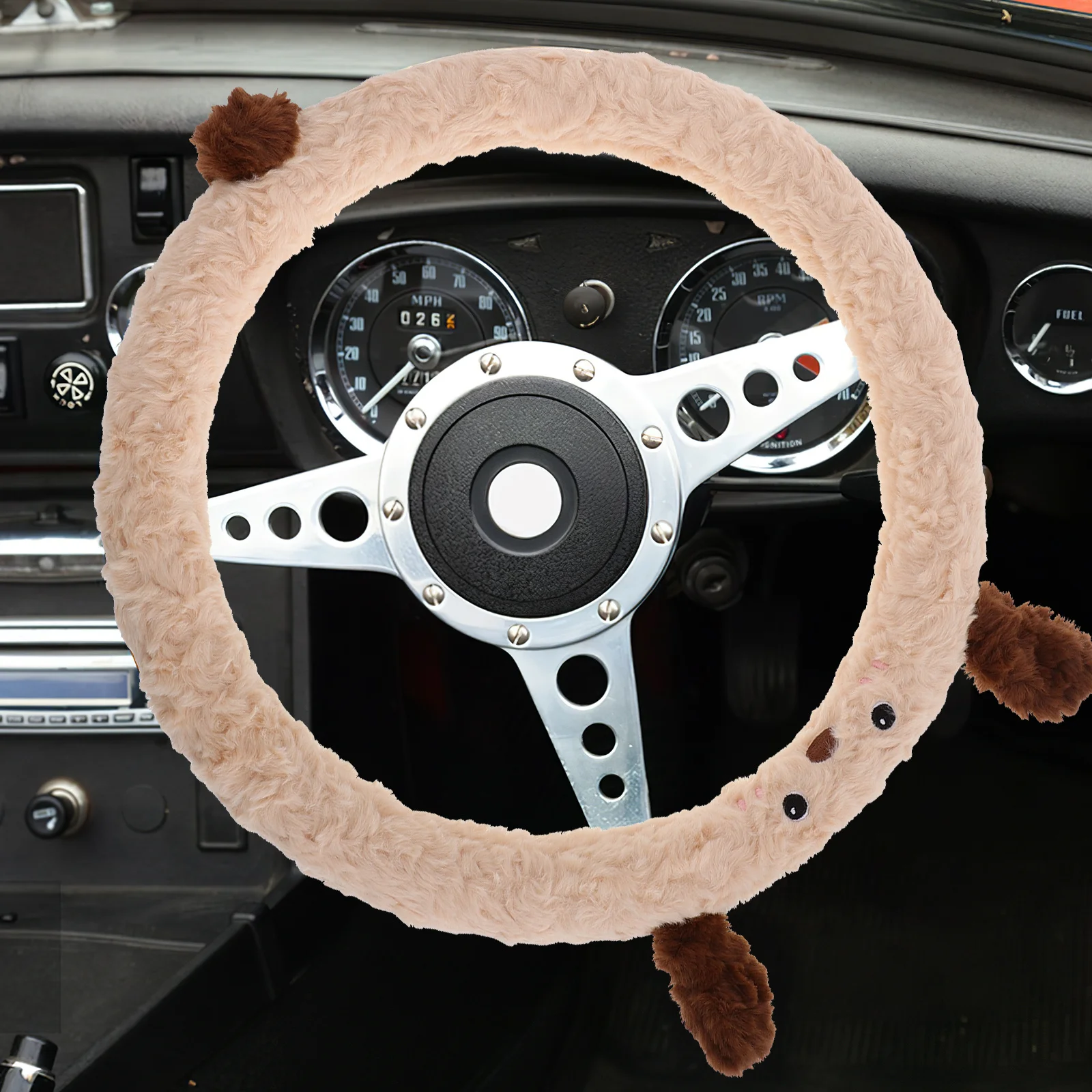 

Cute Steering Wheel Cover Non-Slip Soft Material Universal Fit Winter Car Accessories Warm Steering Wheel Cover Women