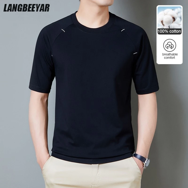 

Top Grade 100 % Heavy Long-staple Cotton Soft Brand Tops Men Tshirts 2025 Summer Trendy Fashion Short Sleeve Casual Men Clothing