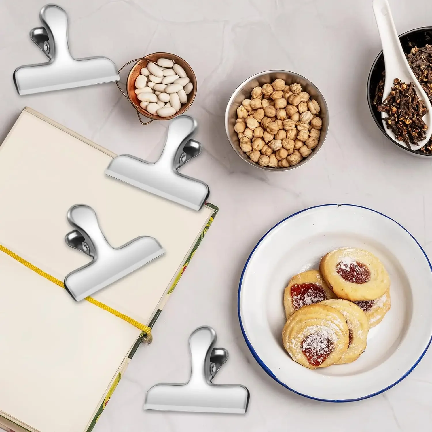 Stainless Steel Clips, Chip Bag Clips Heavy Duty Food Clips Round Edge Air Tight Seal Grip for Office Kitchen Home Usage Storage