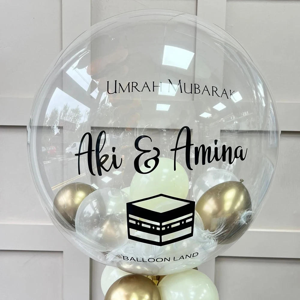 Umrah Mubarak Custom Clear Balloon Silver Black Gold Eid Mubarak Personalized Vinyl Sticker for Umrah Mubarak Deocoration 2024