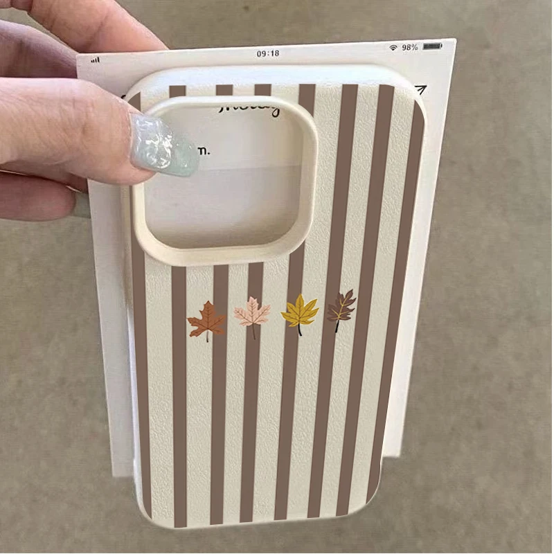 Striped Autumn Leaf Lychee Pattern Phone Case For Xiaomi 17T Pro 5G 15T 14T 13T 15 14 13 Shockproof Candy Silicone Bumper Cover