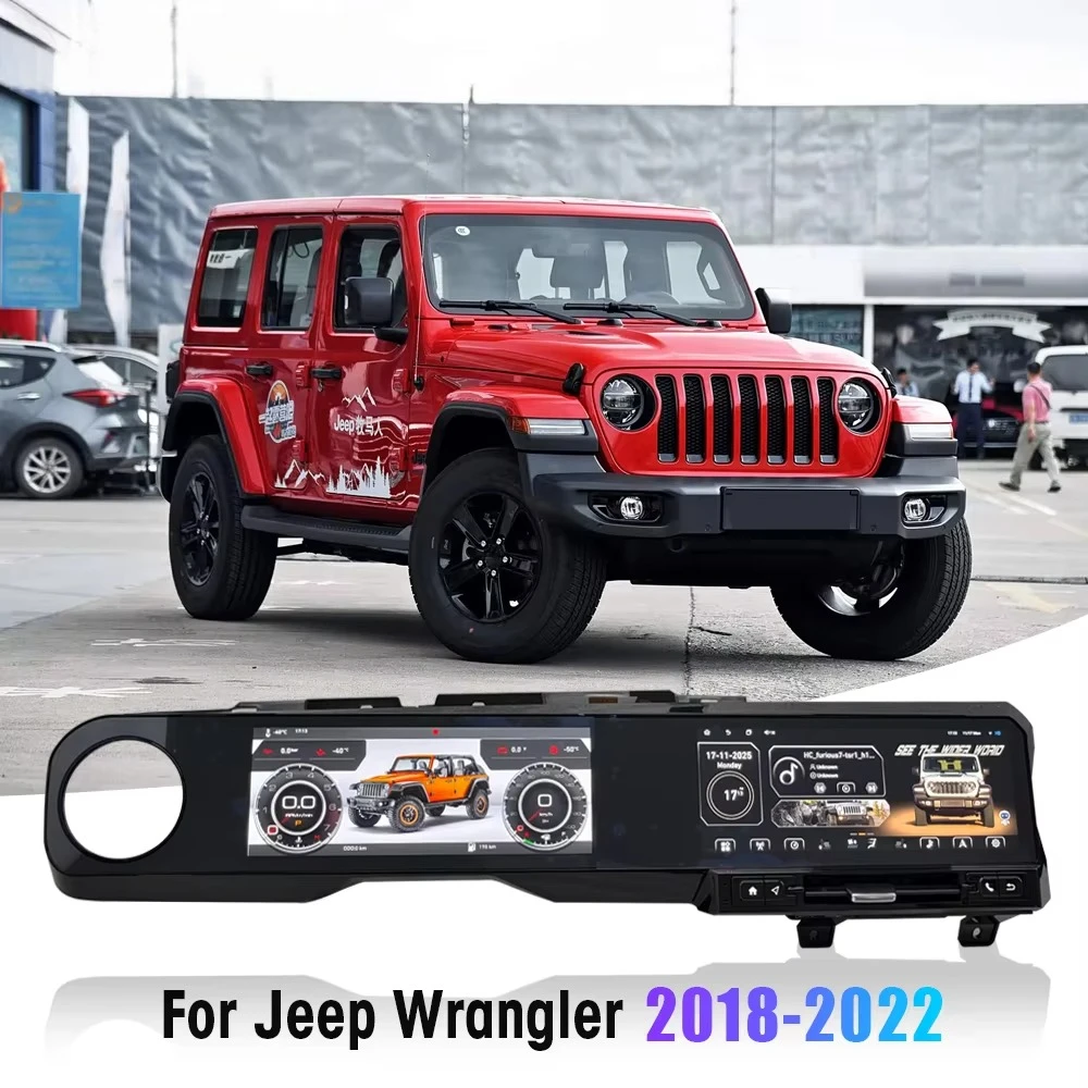 New Dual 10.9'' Screen Android Car Radio DVD Player Digital Instrument Cluster  Wrangler 2018-2022 Speedometer Dashboard