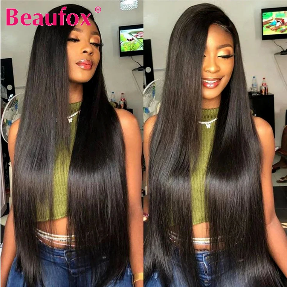 Beaufox 32 Inch Straight Human Hair Bundles Indian Hair Weave Bundles 1/3/4 Pcs Remy Human Hair Extensions Natural & Jet Black