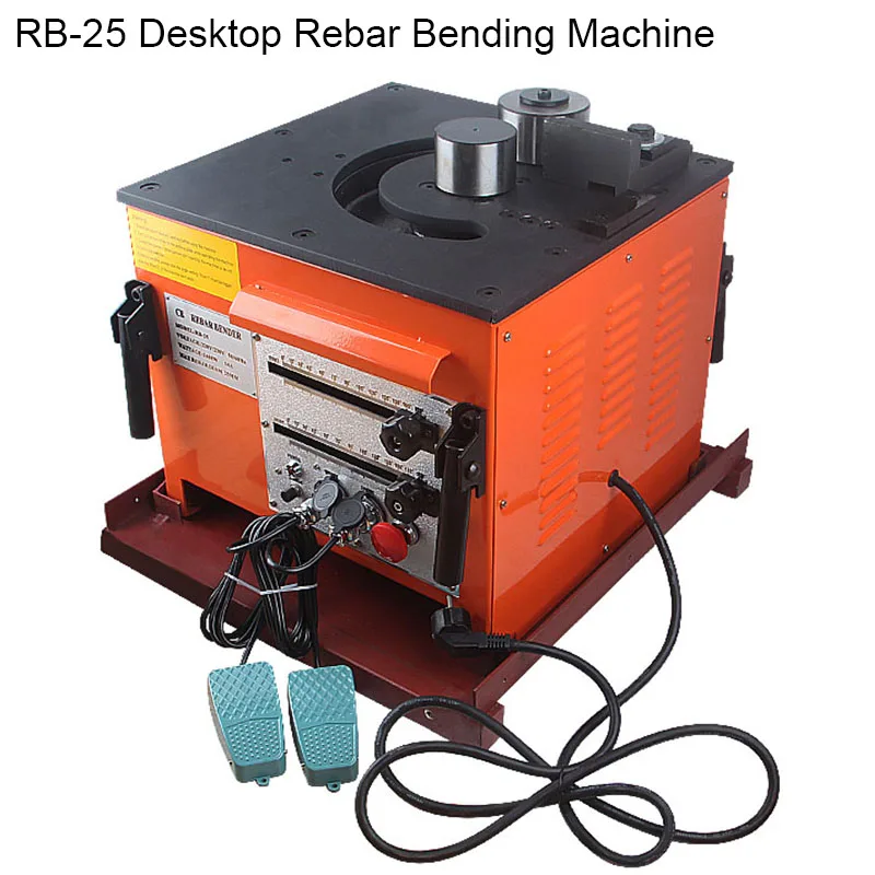 

RB25 220V Desktop Rebar Bending Machine Hoop Bender angle 0-180° Bending diameter 4-25mm foot switch