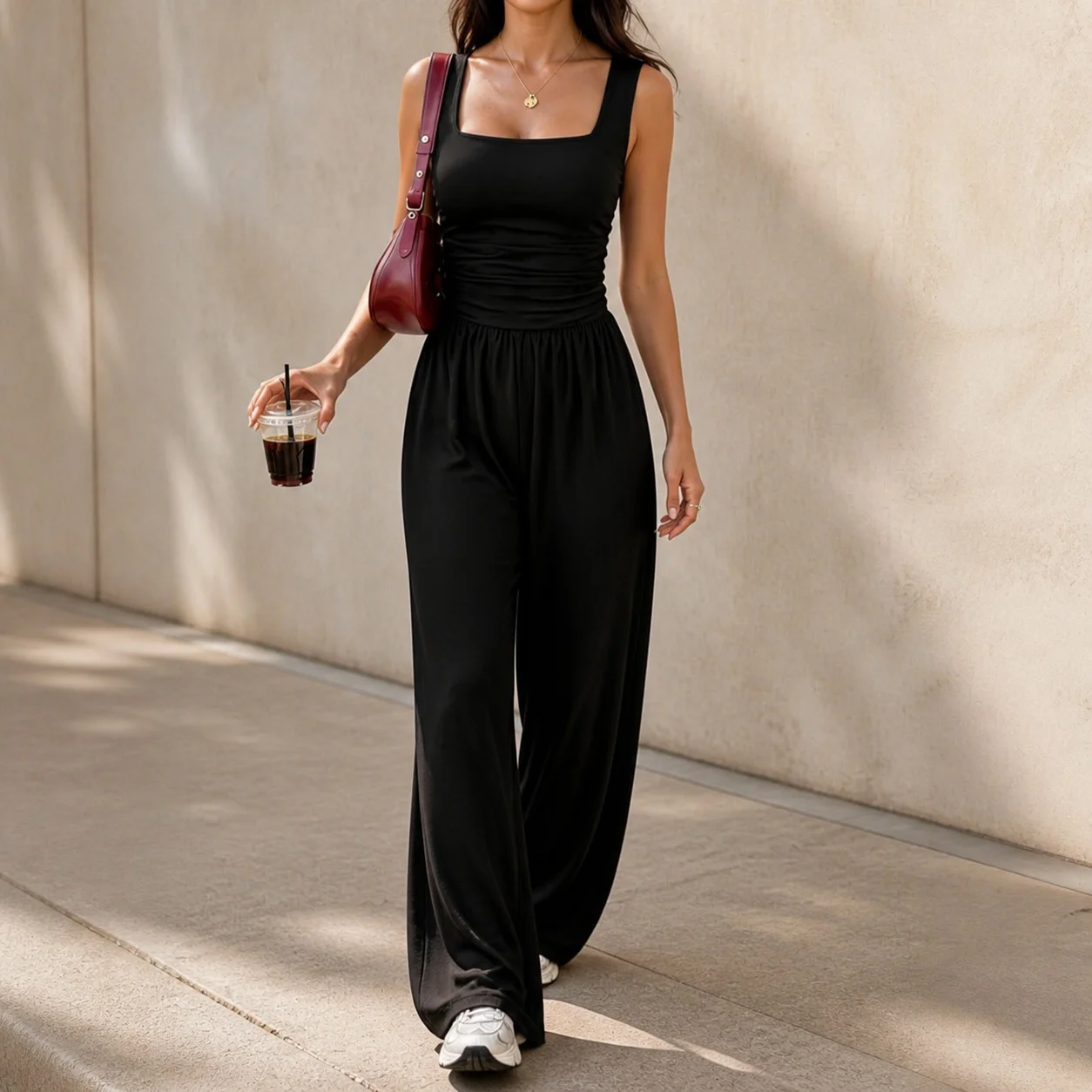 Applique Long Pants Set Private Celebrity Style with Character Pattern Vest Top Sleeveless Top Sets Wide Leg Pants