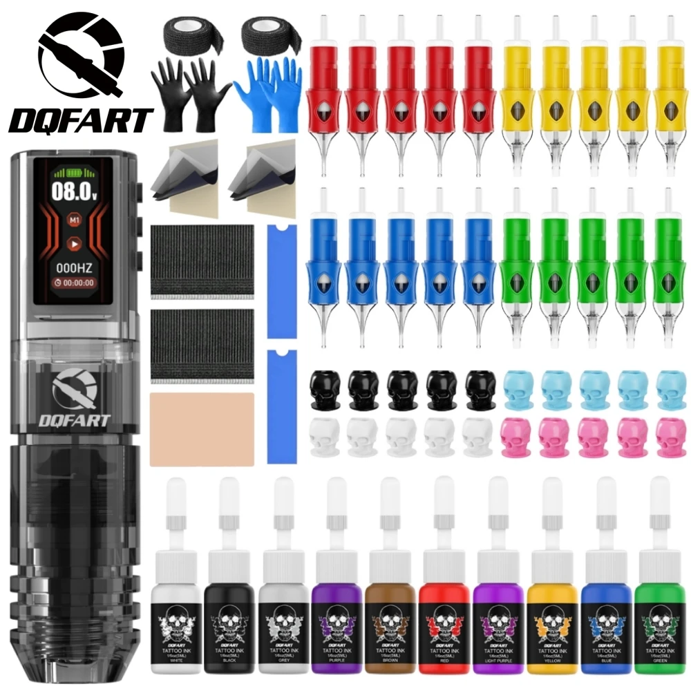 DQFART P2 Electric Wireless Tattoo Machine Set Supplies Accessories Needles Body Art Creative Designs Beginner  Tattoo Artists