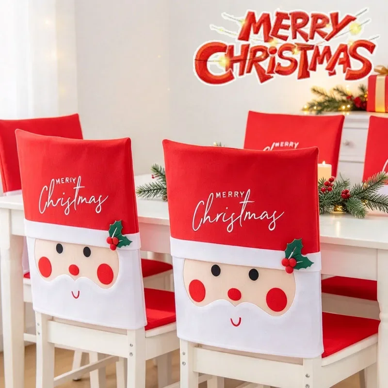 1-10PCS Christmas Light Up Chair Covers LED Santa Claus Chair Back Decoration Holiday Party Dining Room Home Decor Supplies