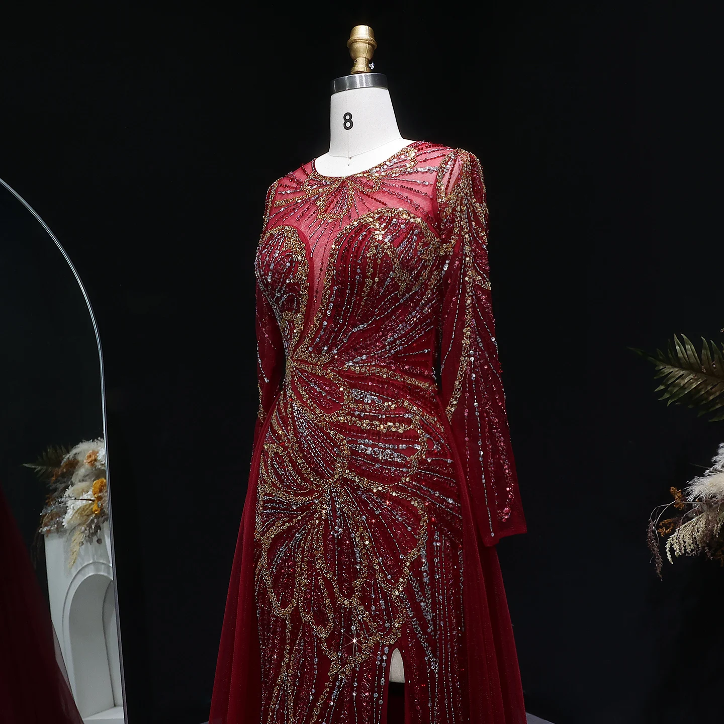 Sharon Said Dubai Luxuriöses Flieder-Abendkleid mit hohem Seitenschlitz, Weinrot, Grün, Damen-Abendkleider SS160, individuell anpassbar – Detail 17