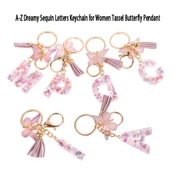 A-Z Dreamy paillettes lettere portachiavi per le donne nappa farfalla ciondolo iniziale portachiavi borsa sospensione borse Charms portachiavi auto