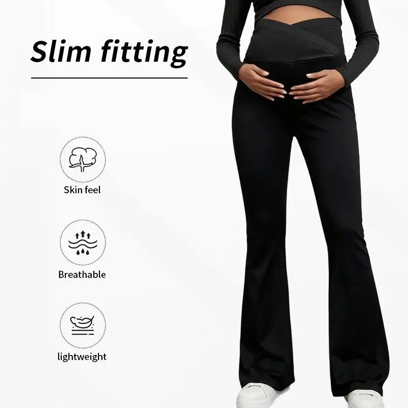 2026 ربيع الأمومة النساء اليوغا السراويل مع الصليب البطن دعم الصلبة قابل للتعديل عالية الخصر سليم مضيئة السراويل الحمل طماق #3