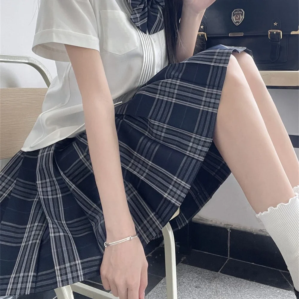Uniforme d'écolière Jk, jupe plissée à carreaux gris avec nœud, uniforme scolaire japonais, costume mignon pour fille, Costumes de remise de diplôme pour femmes