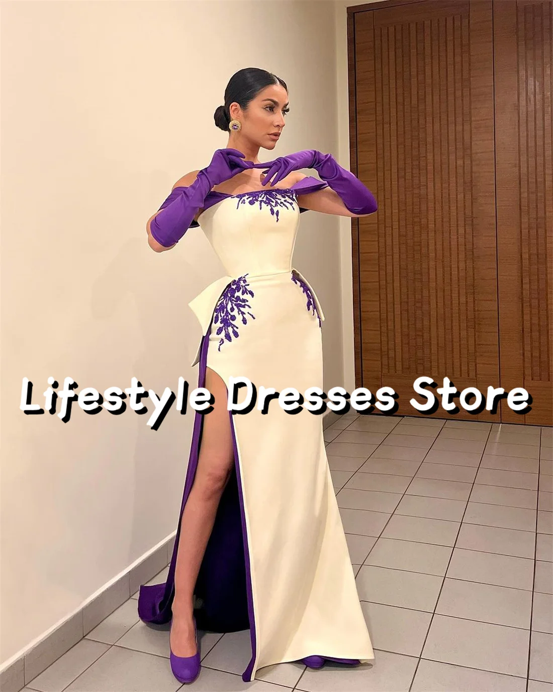 

Purple Appliques Off Shoulder Luxury Evening Dresses 2024 Side Slit Floor-Length Formal Party Gown Customize Prom Dress