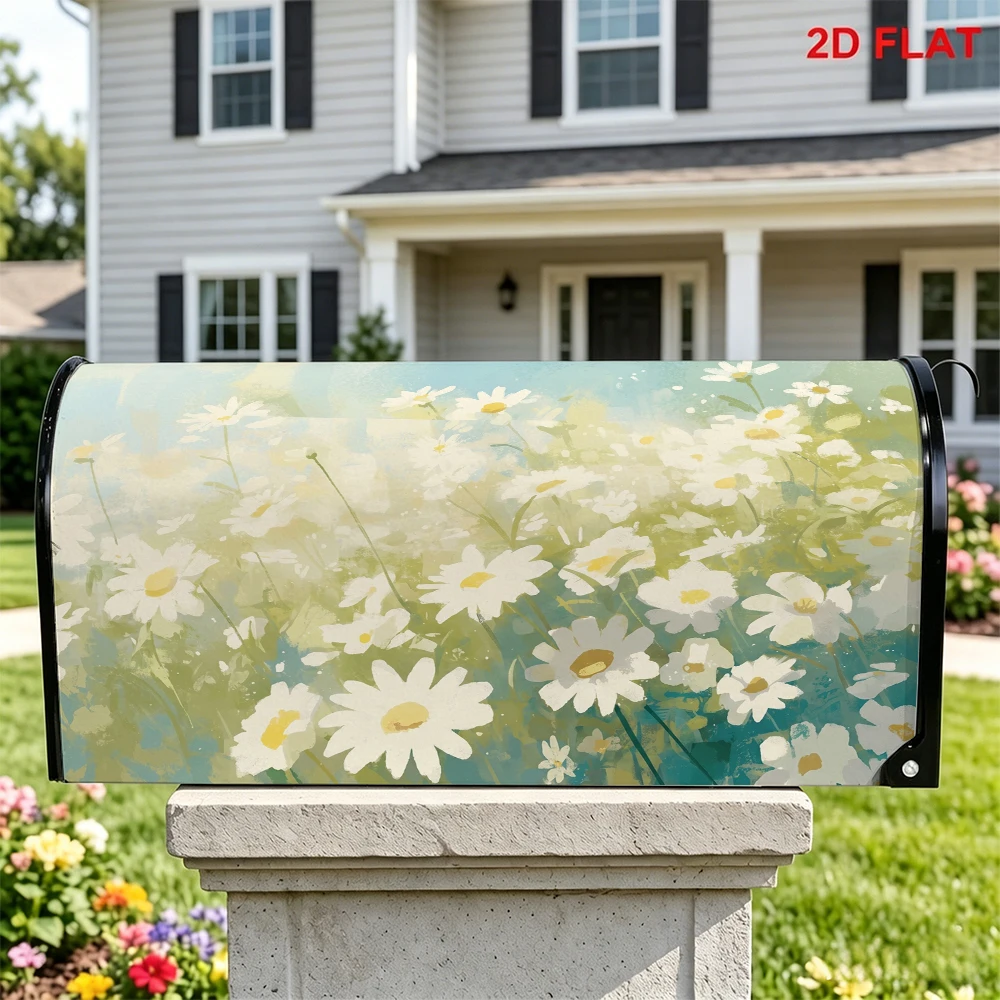 Daisy Flower Print Mailbox Cover, Rustic White Daisy Mailbox Decor, Spring Floral Mailbox Cover