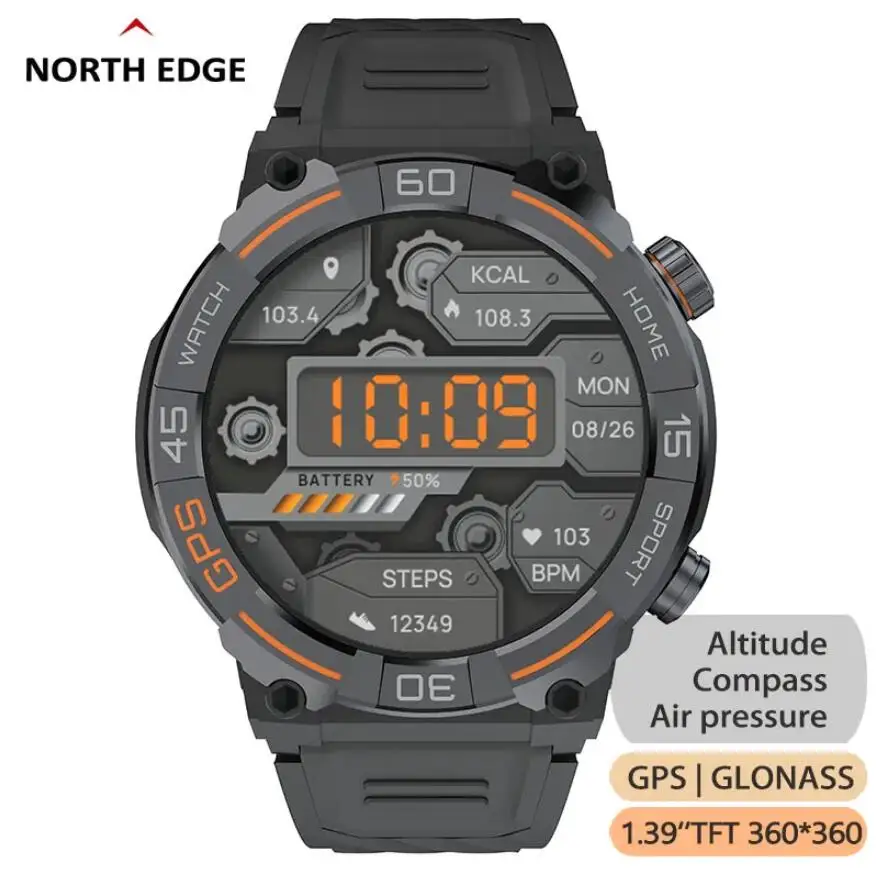 NORTH EDGE GPS Smart Watch 360*360 HD Screen IP68 Waterproof Altitude Barometer Compass Tracking Smartwatch for Men VS Stratos 3