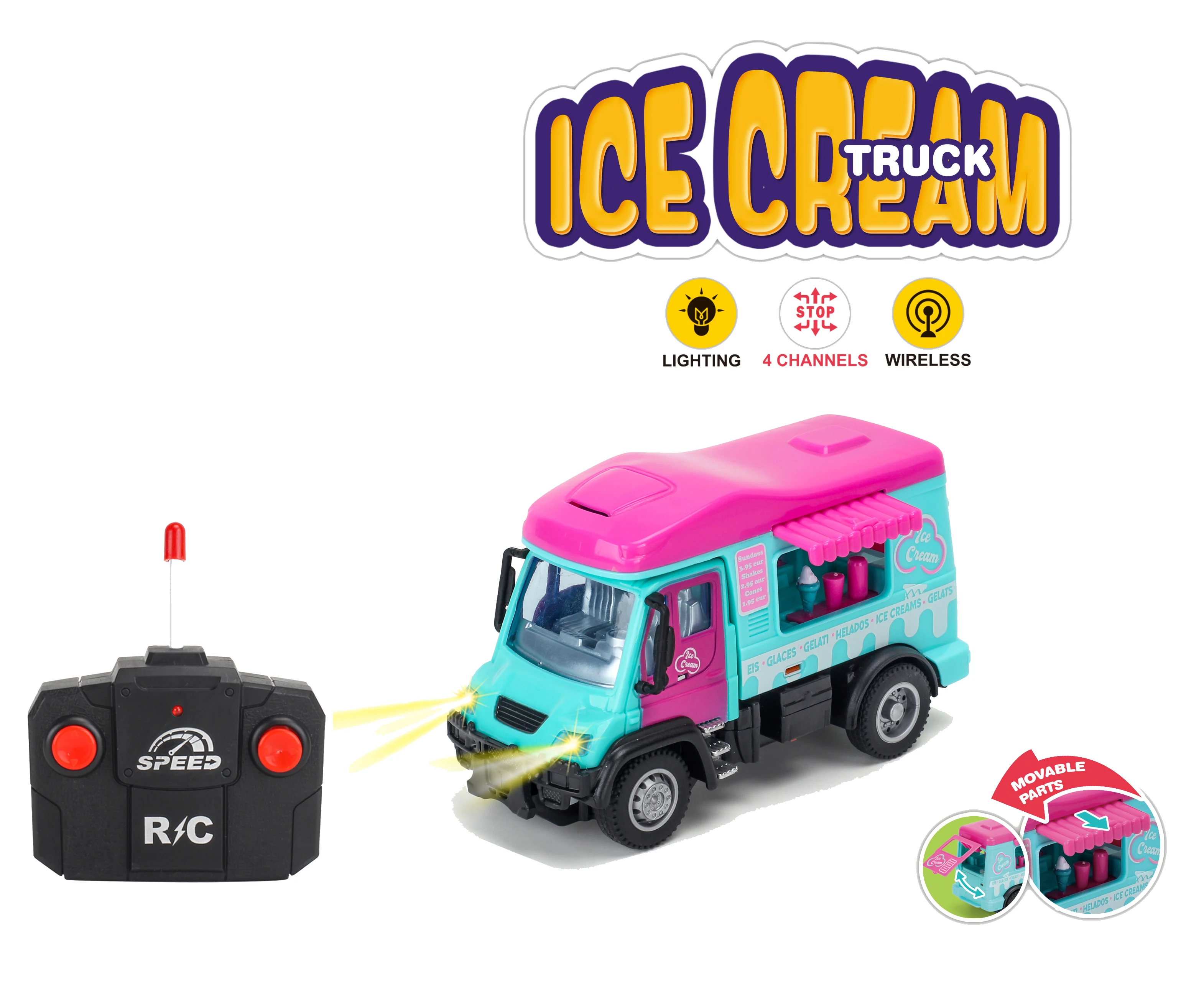 Coche de Control Remoto, Camioneta de Helados Pequeña, Modelo de Transporte Urbano, Camioneta de Helados Realista con Luces, Juego de Imitación, Regalo para Niños, Juguete de Regalo Navideño para Amigos