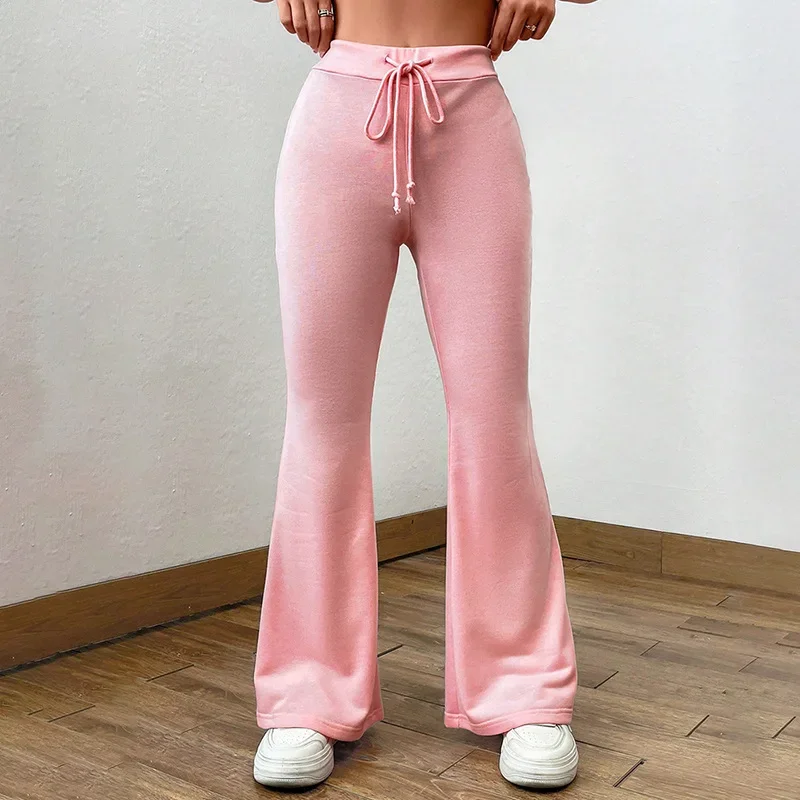 Women's Solid Woman Pants Slim Fitting High Waisted Street High Waist Strap Wide Leg Pants Casual Pants Flare Pants For Women