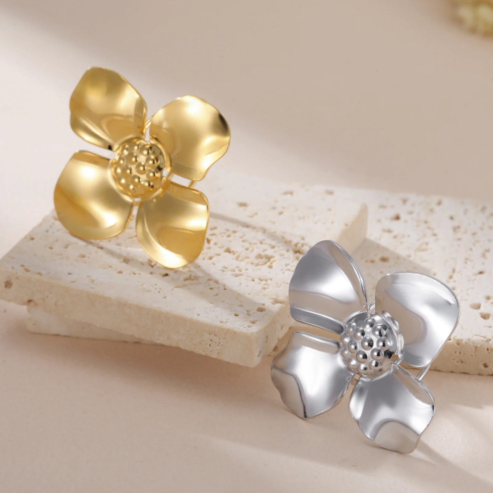 COOLTIME Mode Blumenring für Frauen Edelstahl Gold Farbe Gardenia Kamelie Blume Offener Ring Schmuck Geschenk Neu – Detail 9