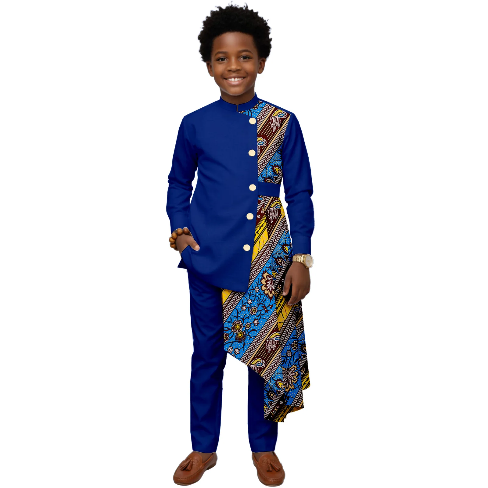 

African Attire for Boys Kids Dashiki Clothing Coat Shirt Pants and Hat 4 Piece Set Outfits