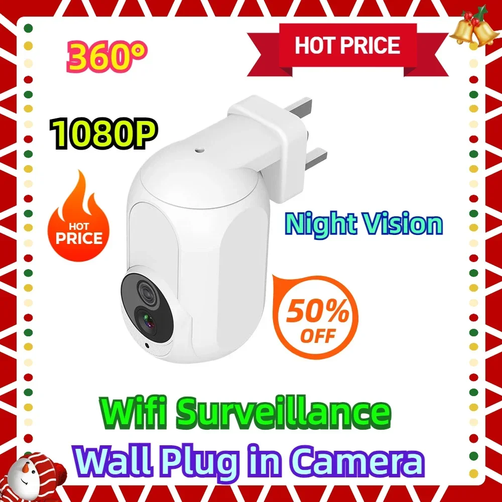 360° 1080P Wall Plug in Camera Wifi Surveillance Home Security Protection Night Vision LED Lamp Light IP Cameras