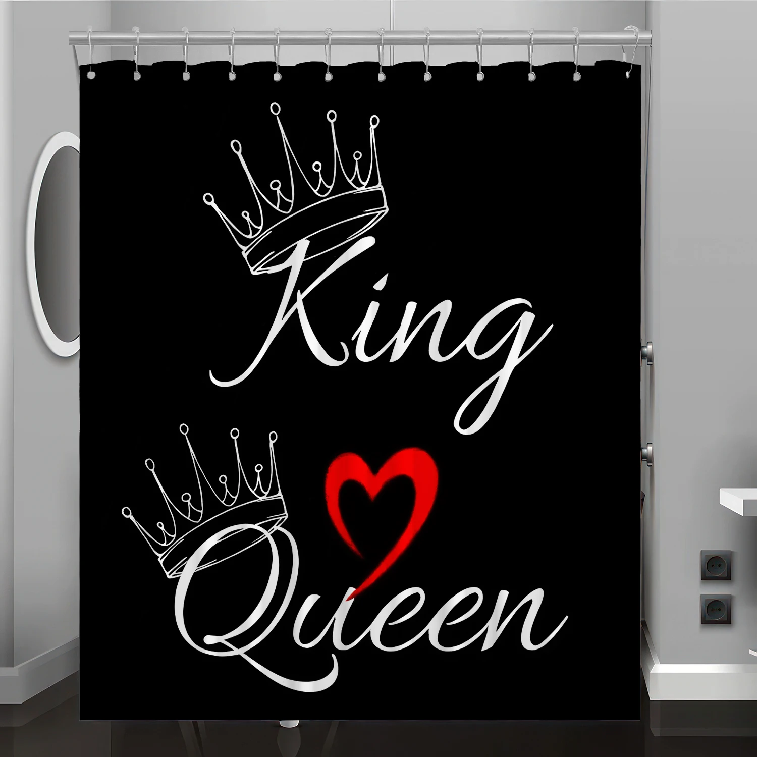 King & Queen Pattern Digital Print Shower Curtain, Bathroom Renovation Home Decoration, Free Hook