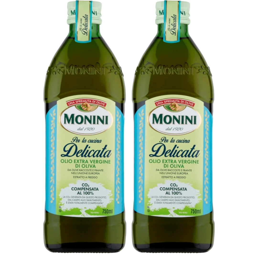 Set: Delicato Olivenöl 2x750ml Monini – Extra Virgin, First Embossing, Subtile Geschmack, perfekt für Salate