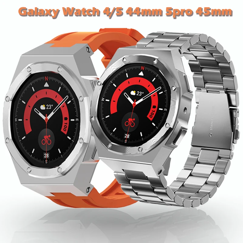 Mod Kits Case Voor Samsung Galaxy Watch 5 44Mm 5pro 45Mm Rvs Strap Metalen Cover Frame Galaxy Watch 4 44Mm Accessoires