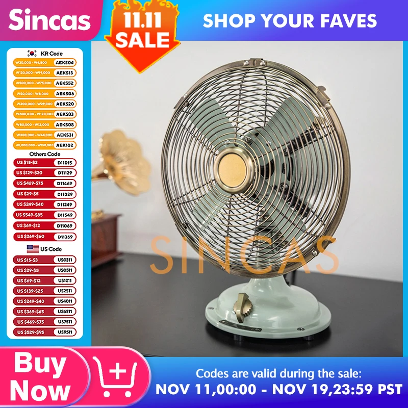 Vintage Metal Desk Oscillating Fan 8-Inch Retro Classic Antique Space-Saving Table Detachable Fan for Home Office Study Desktop