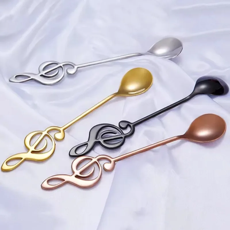 8Pcs Musical Note Shaped Stainless Steel Spoon Long Handle Golden Stirring Spoon for Coffee Dessert Bird's Nest Bar Kitchen view 3
