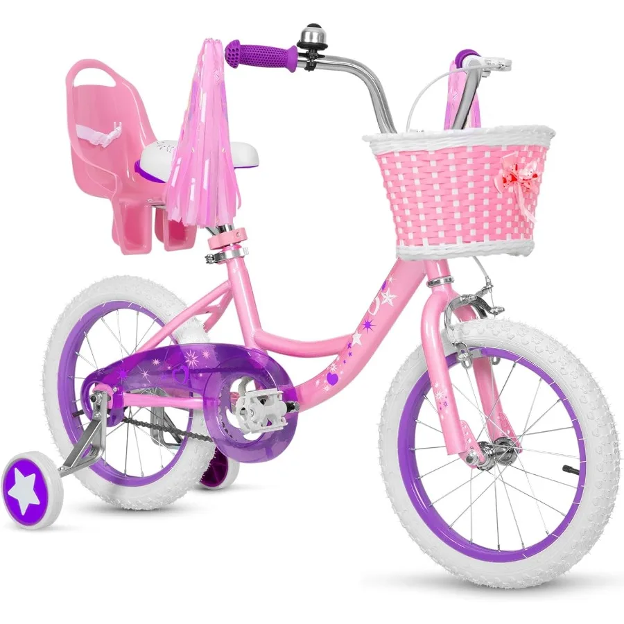 

14 16 20 Inch Bike for Girls Aged 3-12 Years Old with Training Wheels Streamers Basket Doll Seat and Coaster Brake Ideal for Ou
