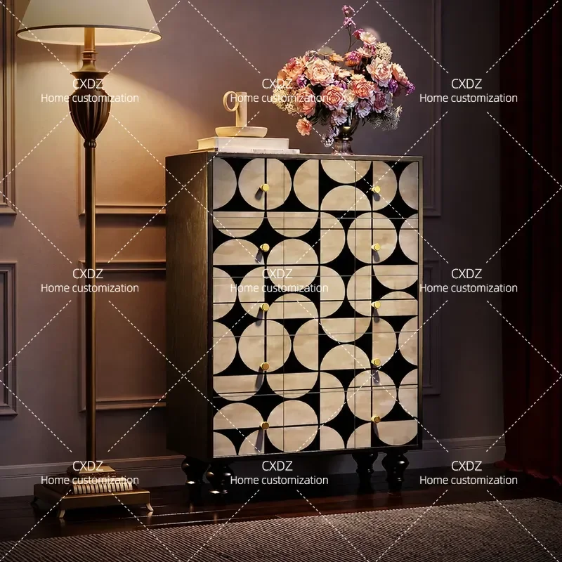 French simple geometric drawing, five buckets and six buckets, solid wood locker, living room storage and storage integrated
