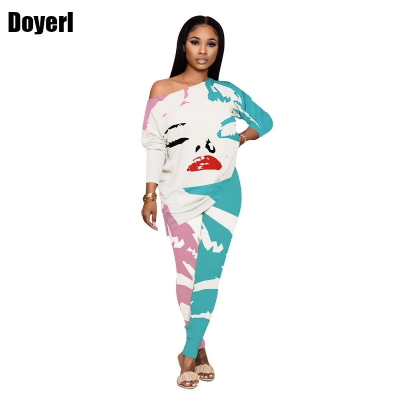 Oversize Two Piece Set Women Tracksuit 2 Piece Sets Womens Outfits Fall Loose Print Tshirts Top and Pants Casual Lounge Wear Set