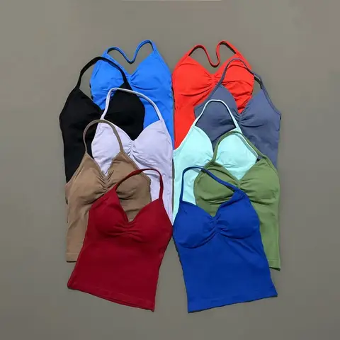 Gym Sports Tops Women Seamless Yoga Tank With Removable Pads V Neck Sports Sleeveless Top Sports Running Fitness Vest