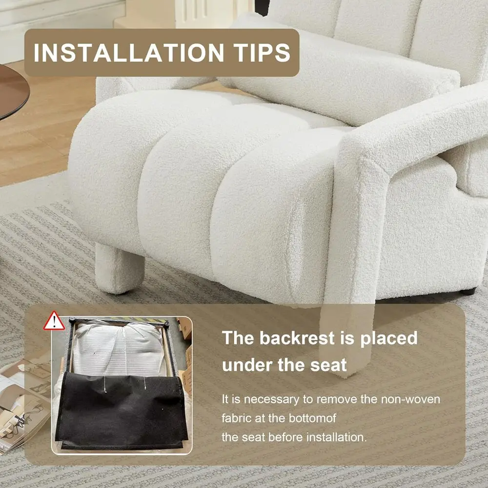 كرسي مميز، كرسي شيربا منجد حديث، كرسي مريح بذراعين فردي مع وسادة لغرفة المعيشة وغرفة النوم (بيج، B)