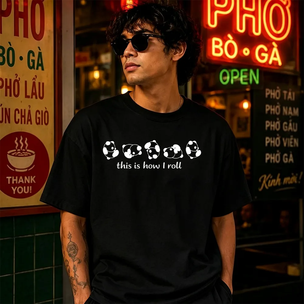 Funny Panda T-Shirt This Is How I Roll Cute Humour Slogan Tee Unisex Kawaii Clothes Camisetas Masculina Ropa Mujer Cotton Tops