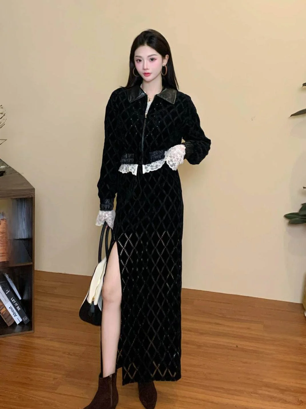 

Женская бархатная юбка с высокой талией, весна 2026, А-силуэт, миди, модель TQ693, для офиса и повседневной носки