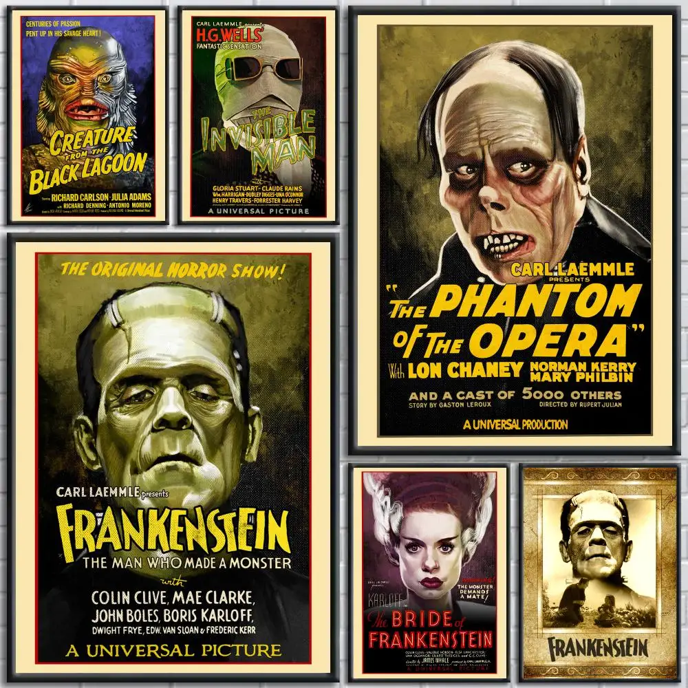 Classic Movie U-Universal MonstersS Poster HD Self-Adhesive No Residue After Removal Ideal for All Kinds of Wall Decor