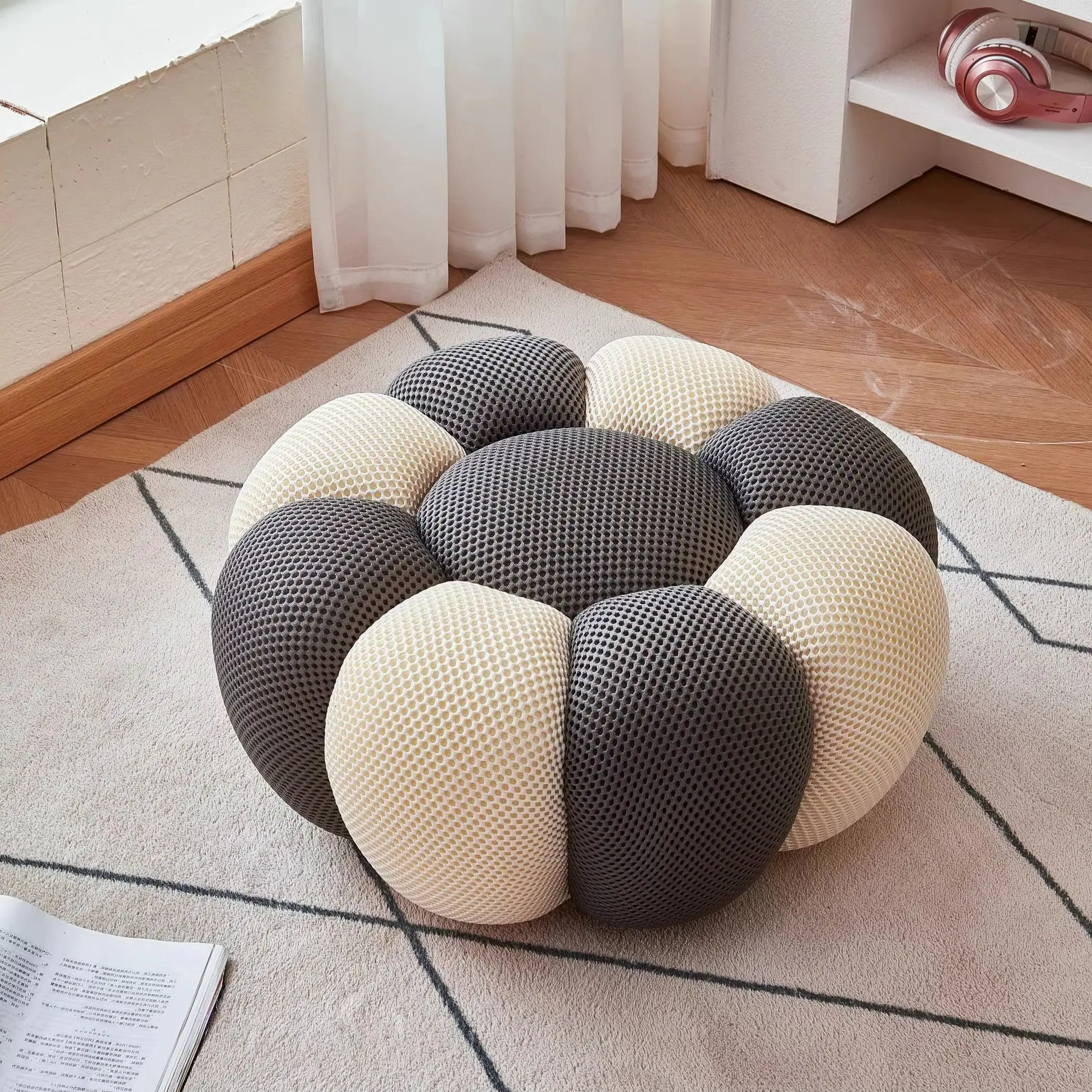 

Скандинавский пуф-оттоманка, простой круглый низкий пуф, креативная подставка для ног из 3D-ткани, прикроватный пуф для гостиной, домашняя мебель
