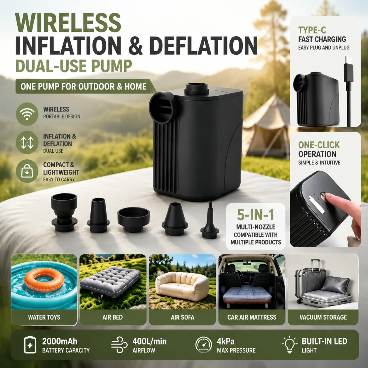 Ultra Powerful Mini Air Pump for Inflatables - Portable Air Mattress Pump for Camping Pool Floats Air Mattress Vacuum Storage Ba