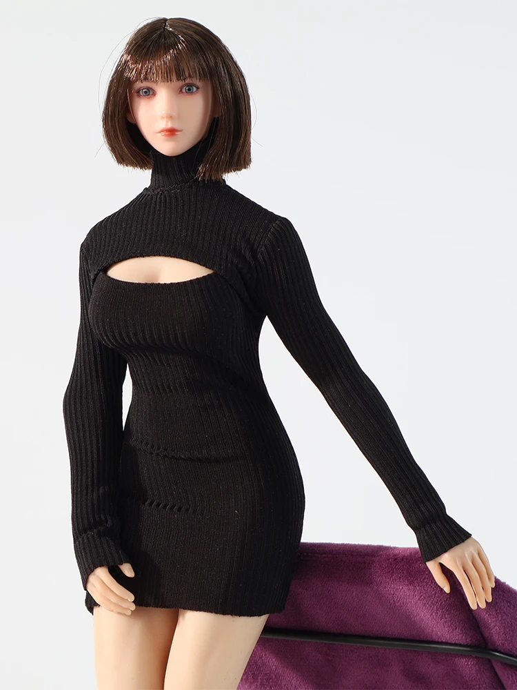 1/12 Maßstab Hochhals-Kleid mit offener Brust und Schnürung, Puppenkleidungszubehör für 6-Zoll weibliche Gelenk-Actionfiguren.