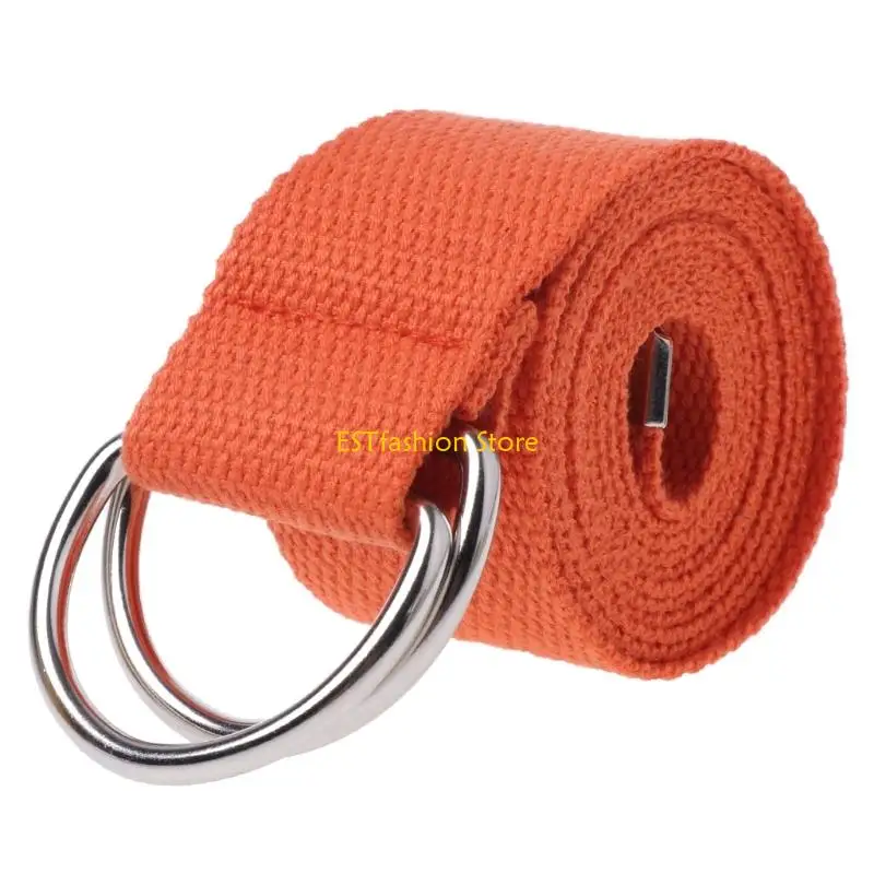 Y5GC Teenager Boys Girls Students Double Ring Buckle Waist Belt Canvas Color
