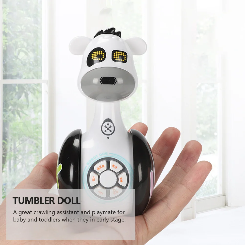 Gloeiende verhaalmachine Robothond Wit Zwart Tumbler voor kinderen Oplichtende muziek Interactief leren Kruipassistent Speelbal