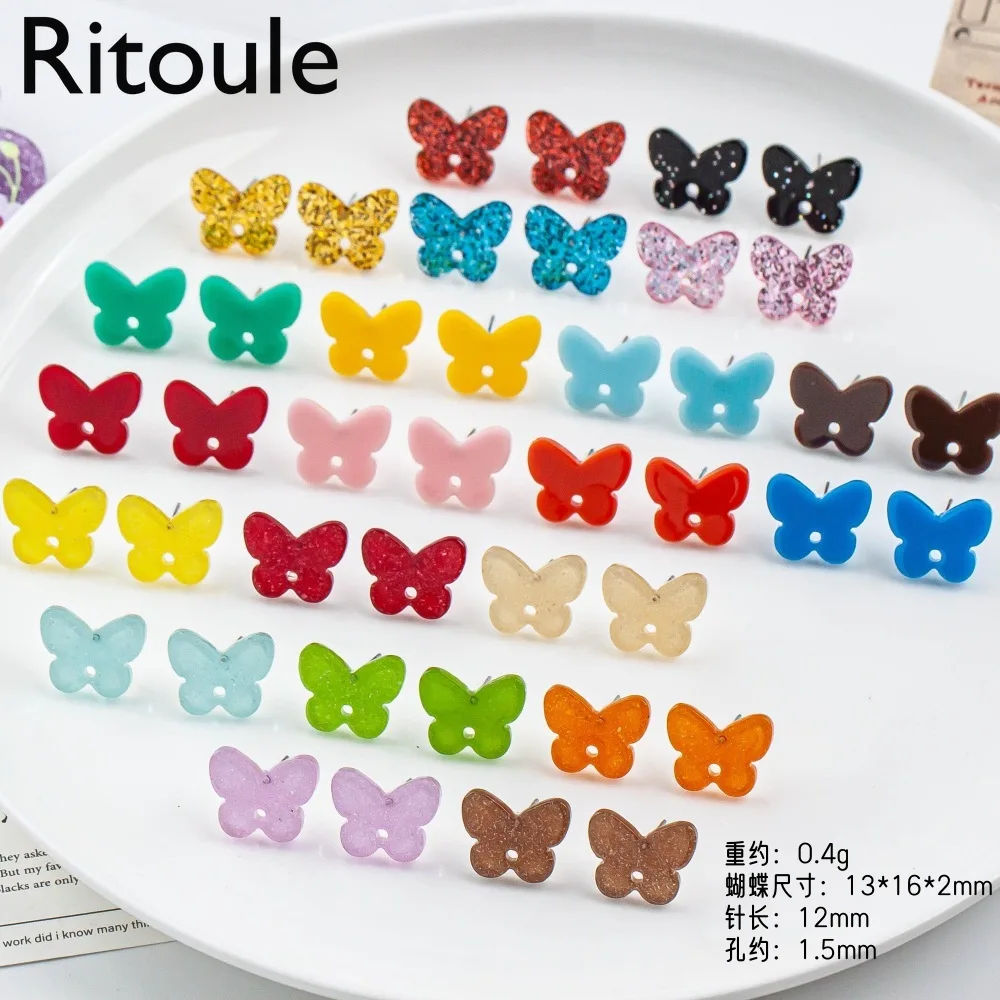 DIY earrings with acrylic macaron small butterfly perforated steel needle stud earrings jewelry20PCS