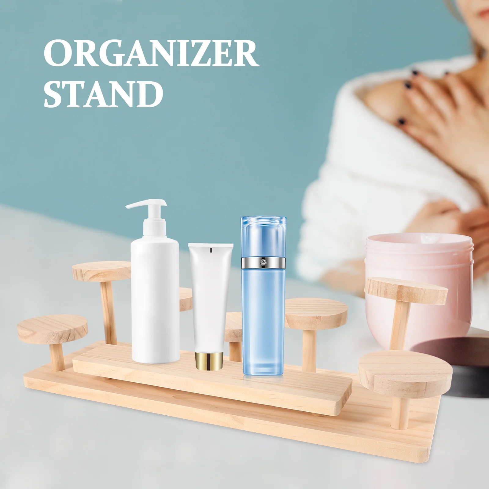 

Perfume Organizer Display Stand Wooden Multi-Function Cosmetics Perfume Rack Desktop Display Shelf Makeup Storage Riser