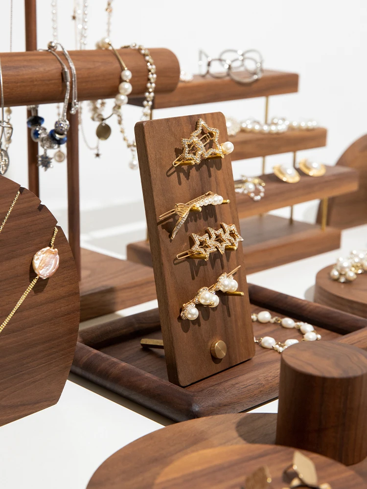 Walnut Jewelry Stand Set 14 Pieces, Creative High-end Shooting Earrings, Necklaces, Jewelry Storage, Display Props