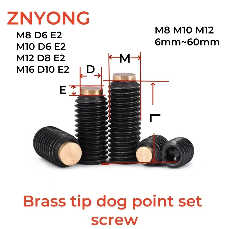 ZNYONG 1pcs-10pcs M8 M10 M12 M16  G12.9 steel with brass tip dog point headness grub set screw L=6mm~60mm