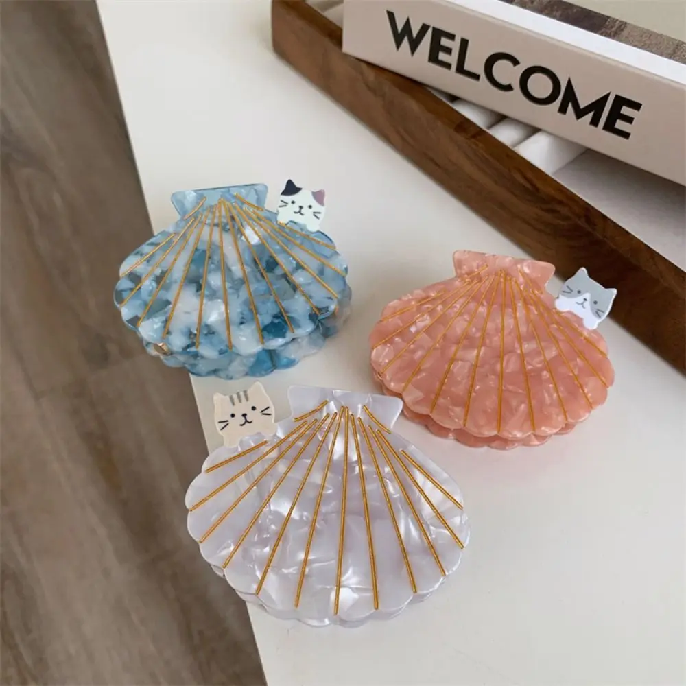 

Ins Cute Acetate Shell Hair Claw Cat Shark Clip Geometric Cartoon Korean Hair Clips Mid Size Fan Shape Hairpins