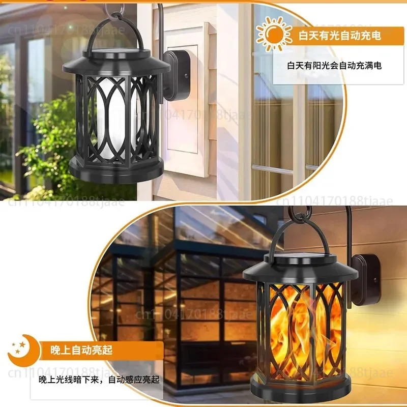 Outdoor solar flame light clip lantern chandelier landscape solar light high power street  garden light